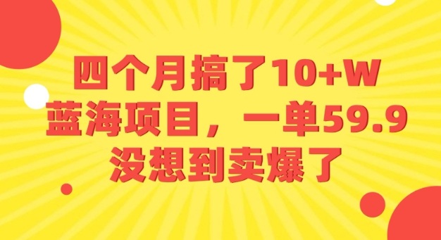 四个月搞了10+W的蓝海项目,一单59.9米,没想到卖爆了-冒泡网