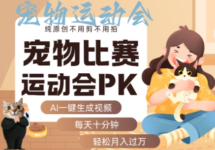 AI一键生成宠物比赛运动会PK视频,纯原创不用剪不用拍,每天十分钟,轻松月入过1W+-冒泡网