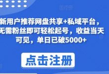 新用户推荐网盘共享+私域平台，无需粉丝即可轻松起号，收益当天可见，单日已破5000+-蜗牛学社