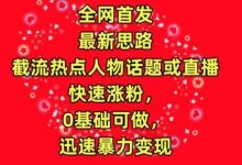 全网首发，截流热点人物话题或直播，快速涨粉，0基础可做，迅速暴力变现-蜗牛学社