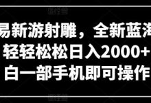 网易新游射雕，全新蓝海赛道，轻轻松松日入2000+，小白一部手机即可操作-蜗牛学社