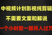 中视频计划影视纯剪辑，不需要文案和解说，一个小时剪一部，100%过原创月入过万-蜗牛学社