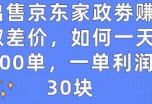 出售京东家政劵赚取差价，如何一天100单，一单利润30块-蜗牛学社