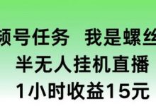视频号任务，我是螺丝王， 半无人挂机1小时收益15元-蜗牛学社