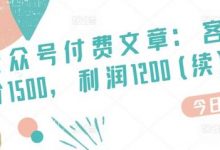 某公众号付费文章：客单价1500，利润1200(续)，市场几乎可以说是空白的-蜗牛学社