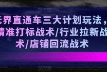 无界直通车三大计划玩法，精准打标战术/行业拉新战术/店铺回流战术-蜗牛学社