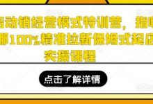 全店动销经营模式特训营，指哪打哪100%精准拉新保姆式起店实操课程-蜗牛学社