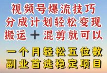 视频号爆流技巧，分成计划轻松变现，搬运 +混剪就可以，一个月轻松五位数稳定项目-蜗牛学社