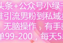 微头条+公众号小绿书，精准引流男粉到私域卖套图，无脑操作，有手就行，每单99-200，每天5单-蜗牛学社