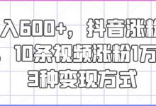 日入600+，抖音涨粉技术，10条视频涨粉1万+，3种变现方式-蜗牛学社