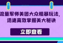 流量军师美团大众粗暴玩法,迅速高效掌握美大秘诀-蜗牛学社