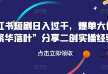 小红书短剧日入过千，爆单大佬“繁华落叶”分享二创实操经验-蜗牛学社