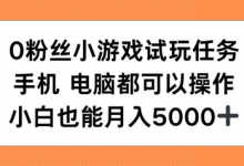 0粉丝小游戏试玩任务,手机电脑都可以操作,小白也能月入5000+-蜗牛学社