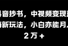 抖音抄书，中视频变现蓝海新玩法，小白亦能月入 过W-蜗牛学社