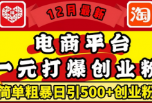 12月最新:电商平台1元打爆创业粉,简单粗暴日引500+精准创业粉,轻松月入过W-蜗牛学社