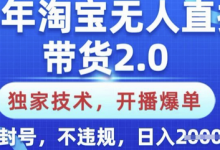 25年淘宝无人直播带货2.0.独家技术,开播爆单,纯小白易上手,不封号,不违规,日入多张-冒泡网