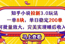 知乎小说拉新3.0玩法，一单8块，单日稳定200单，可批量放大，完美实现睡后收入-蜗牛学社