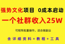 强势文化项目，一个社群收入25个W，0成本启动，可矩阵批量操作，原创详细实操教程-蜗牛学社