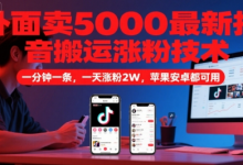 外面卖5000最新抖音搬运涨粉技术，新玩法，一分钟一条，一天涨粉2W，苹果安卓都可用-蜗牛学社