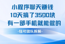 小程序聊天挣钱10天搞了3.5k，有一部手机就能做的-蜗牛学社