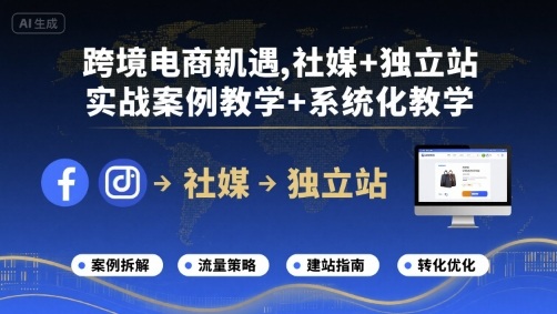 跨境电商新机遇,社媒+独立站,实战案例教学+系统化教学-冒泡网