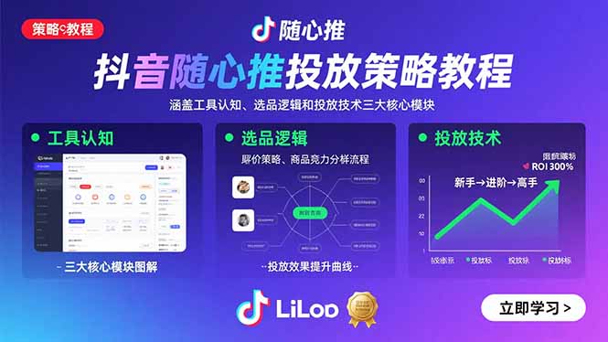 抖音随心推投放策略教程:涵盖工具认知、选品逻辑和投放技术三大核心模块-冒泡网