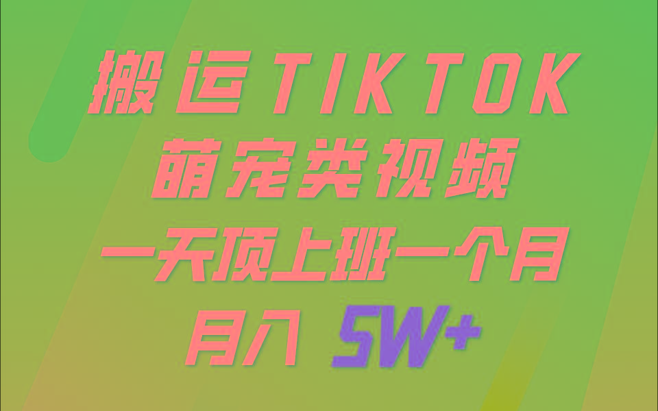一键搬运TIKTOK萌宠类视频,一部手机即可操作,所有平台均可发布 轻松月入5W+-冒泡网