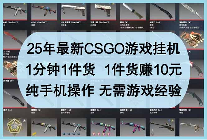 25年最新CSGO游戏挂机,1分钟1件货,1件货赚10元 纯手机操作 无需游戏经验-冒泡网