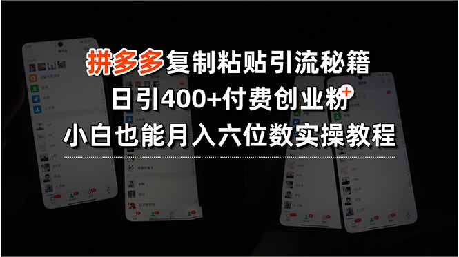拼多多复制粘贴引流秘籍,日引400+付费创业粉,小白也能月入六位数实操…-冒泡网