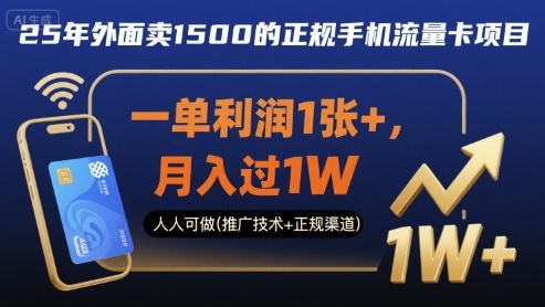 25年外面卖1500的正规手机流量卡项目,一单利润1张+,月入过1W,人人可做(推广技术+正规渠道)【揭秘】-冒泡网