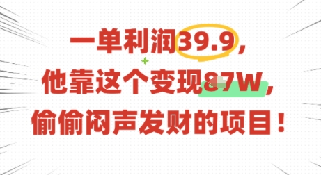 一单利润39.9,有人靠这个变现几十个,偷偷闷声发财的项目-冒泡网