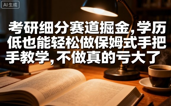 考研细分赛道掘金，日入1k+，学历低也能轻松做保姆式手把手教学，不做真的亏大了【揭秘】-冒泡网