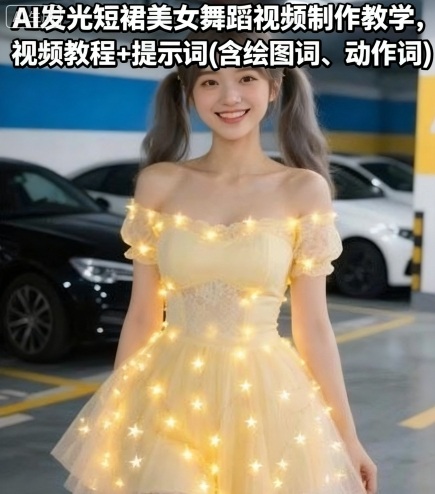 AI发光短裙美女舞蹈视频制作教学,视频教程+提示词(含绘图词、动作词)-冒泡网