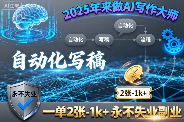 2025年来做AI写作大师,自动化写稿,一单2张-1k+,永不失业副业-冒泡网