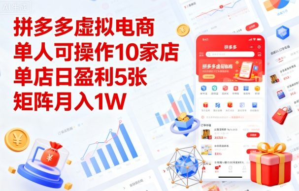 拼多多虚拟电商，单人可操作10家店，单店日盈利5张，矩阵月入1W+【揭秘】-冒泡网