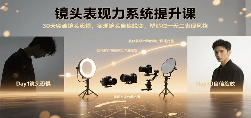 镜头表现力系统提升课,30天突破镜头恐惧实现自信蜕变,塑造独一无二表现风格-冒泡网