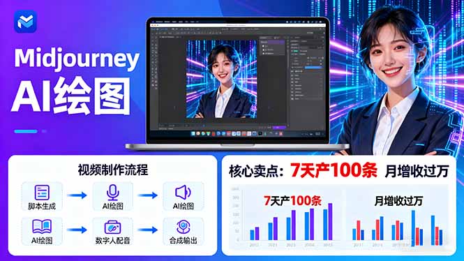 AI绘图照片开口说话视频制作:Midjourney+数字人,7天产100条月增收过万-冒泡网