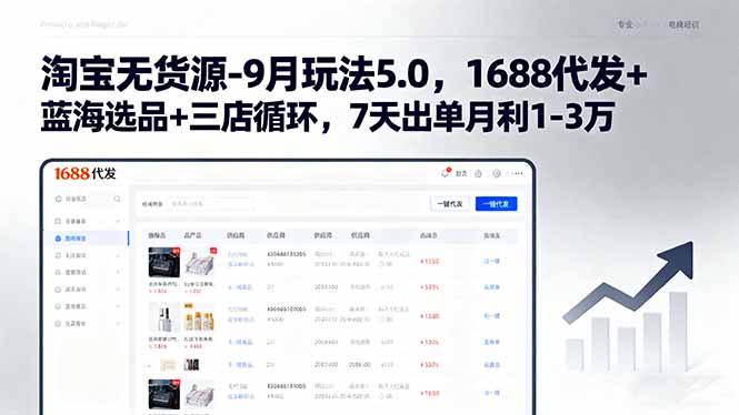 淘宝无货源-9月玩法5.0,1688代发+蓝海选品+三店循环,7天出单月利1-3万-冒泡网