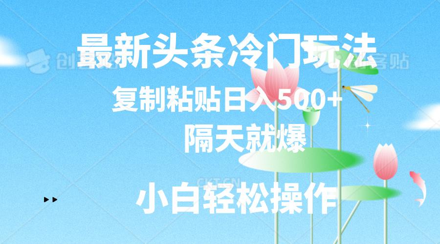 最新头条冷门玩法,隔天就爆,复制粘贴日入500+-冒泡网