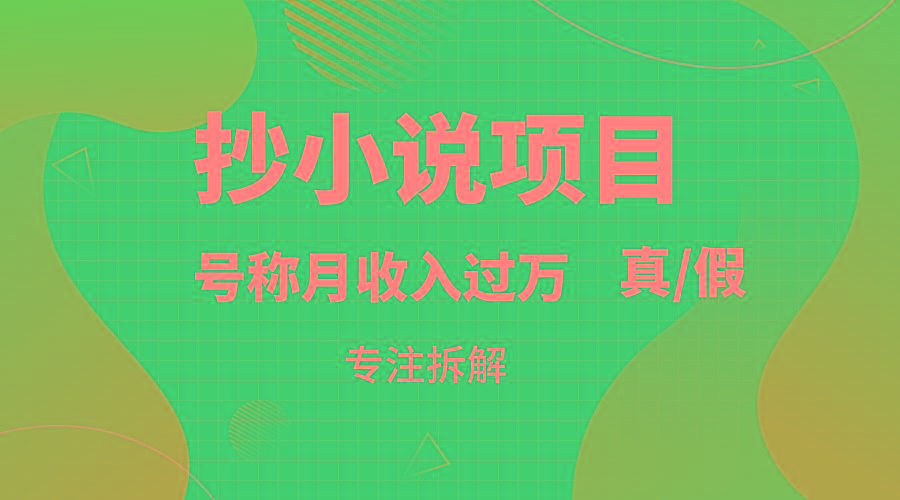 抄小说项目，号称月入过万，到底是否真实，能不能做，详细拆解-冒泡网
