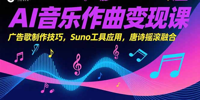 AI音乐作曲变现课,广告歌制作技巧,Suno工具应用,唐诗摇滚融合-冒泡网
