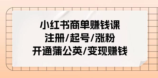小红书商单赚钱课:注册/起号/涨粉/开通蒲公英/变现赚钱(25节课)-冒泡网