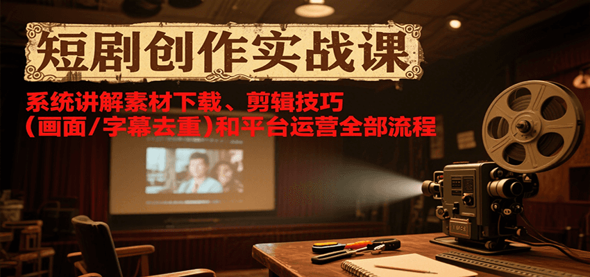 短剧创作实战课,系统讲解素材下载、剪辑技巧(画面/字幕去重)和平台运营全部流程-冒泡网