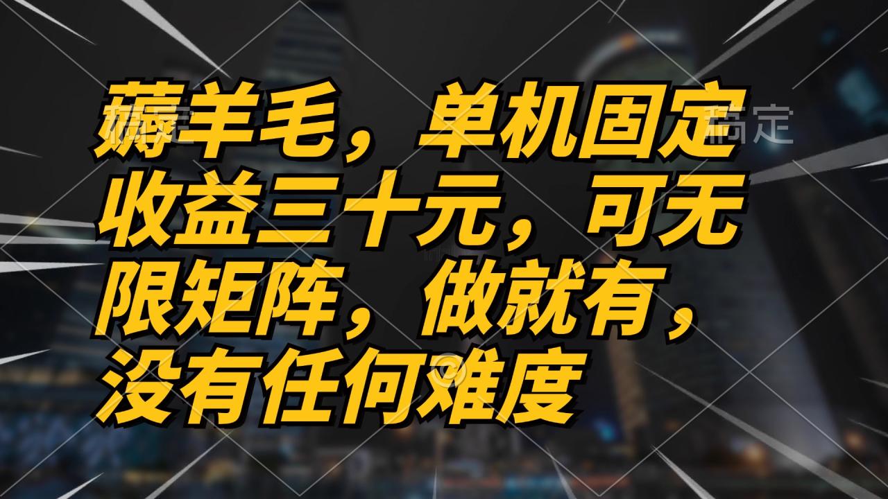 薅羊毛项目，单机三十元，做就有，可无限矩阵 无任何难度-冒泡网