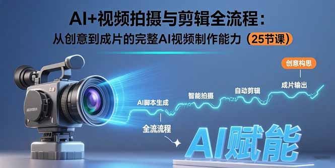 AI+视频拍摄与剪辑全流程:从创意到成片的完整AI视频制作能力(25节课-冒泡网