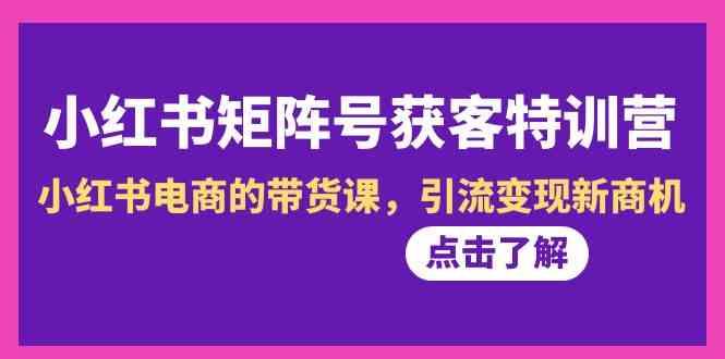 小红书矩阵号获客特训营-第10期，小红书电商的带货课，引流变现新商机-冒泡网
