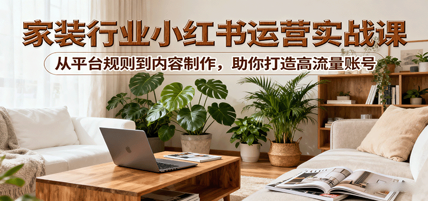 小红书家装行业运营实战课:从平台规则到内容制作,助你打造高流量账号-冒泡网