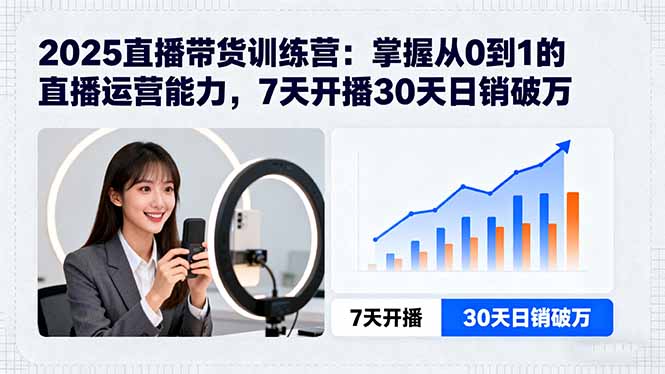 2025直播带货训练营:掌握从0到1的直播运营能力,7天开播30天日销破万-冒泡网