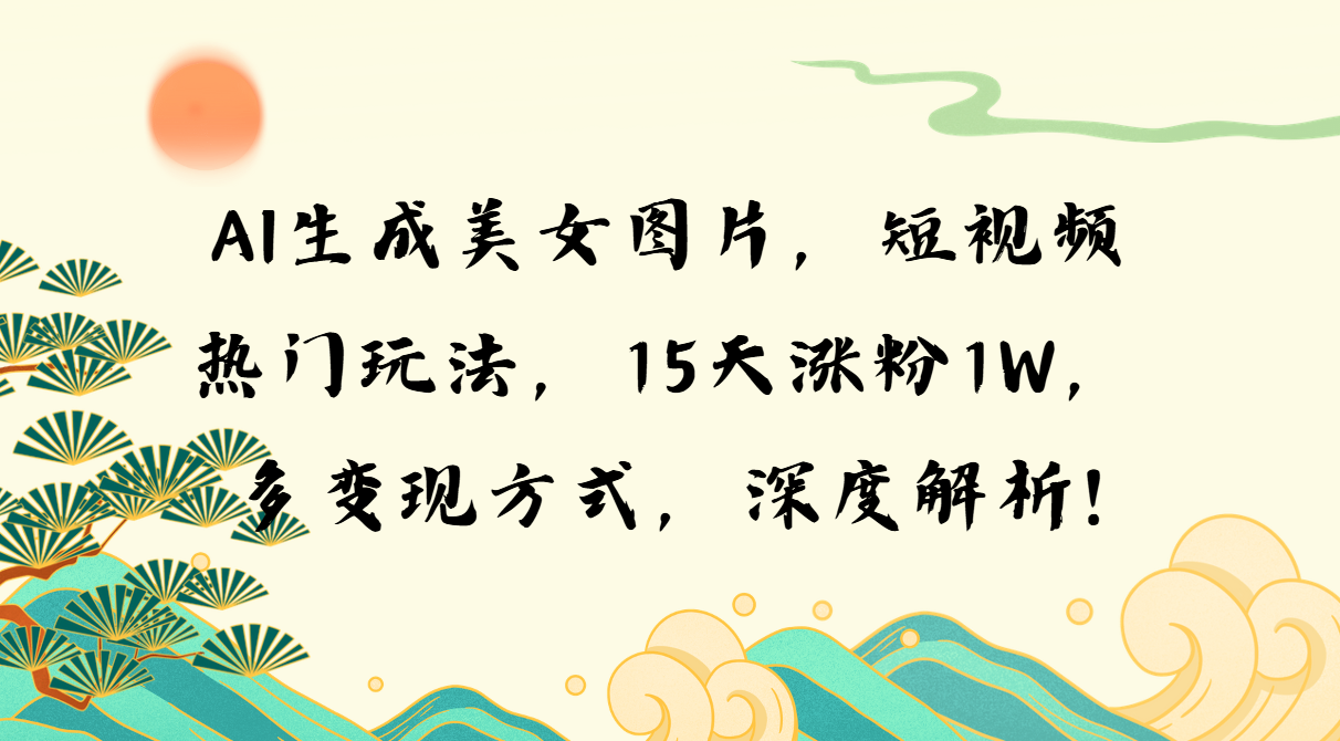 AI生成美女图片,短视频热门玩法,15天涨粉1W,多变现方式,深度解析!-冒泡网