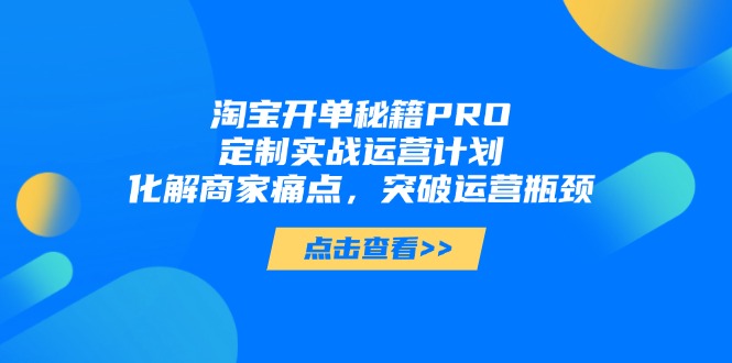 淘宝开单秘籍PRO,定制实战运营计划,化解商家痛点,突破运营瓶颈-冒泡网
